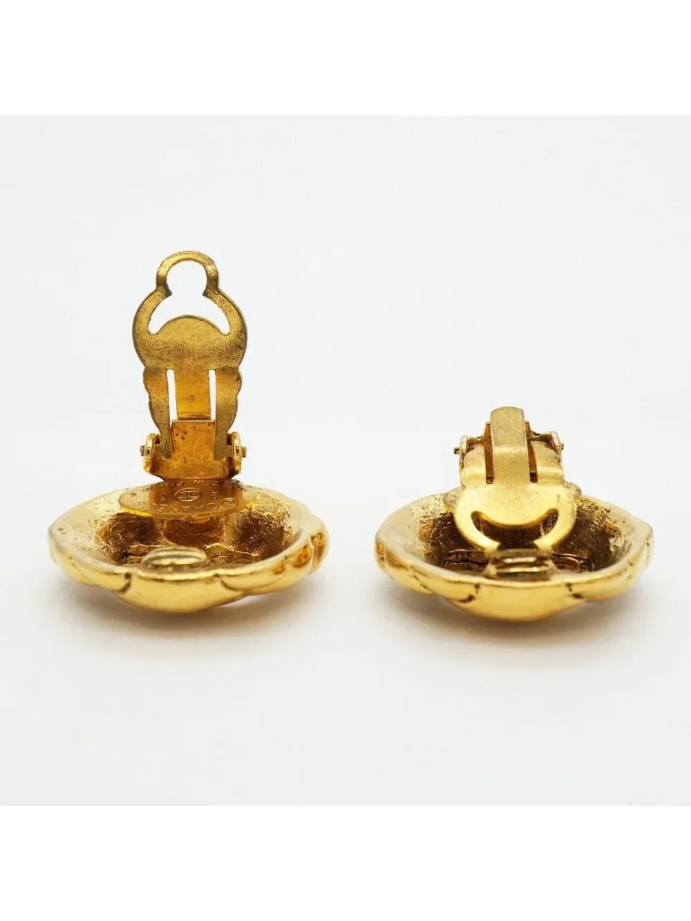 Chanel Earrings Vintage CC Logo Round Circle Gold Plated